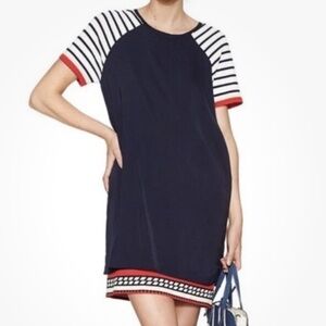 Desigual Evocative Short Sleeve Dress Navy Multi Size 40 (Medium) Preppy Classic